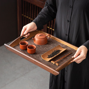 Bamboo <b>Tea</b> <b>Tray</b> Walnut Color Double Handle Dry Brewing Table For Home Use - Product Image 1