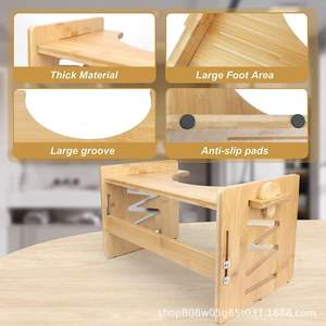 Taburete de baño de madera natural para niños, altura ajustable, taburete de bambú sólido, asiento elevador para baño, hecho en Shandong - Product Image 5