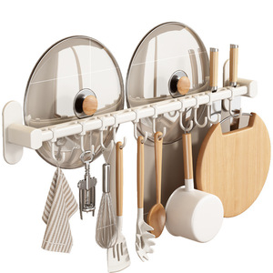Wall Mounted Movable Hook Storage Rack For Knives Pot Lids Spatulas Ladles No Drilling Required Punch Free <b>White</b> Gray Black - Product Image 5