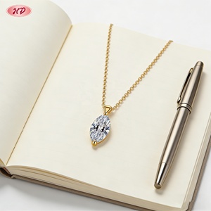Collier en laiton plaqué or 18 carats avec pendentif zircon taille marquise et chaîne à maillons pour femme - Anniversaire - Product Image 2