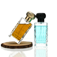 Vente en gros de flacons de parfum rectangulaires en métal avec plaque nominative, 100 ml, avec bouchon en plastique ABS et boîte design