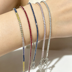 Pulsera de Plata de Ley 925 con Circonitas Cúbicas Arcoíris, Diseño de Una Sola Hilera, Baño de Rodio, Estilo Moderno para Fiesta, Directo de Fábrica - Product Image 1