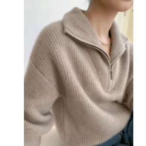 เสื้อสเวตเตอร์แคชเมียร์หนานุ่มสำหรับผู้หญิง แคชเมียร์แท้ 100% เสื้อสเวตเตอร์ซิปแบบสบายๆ ทรงหลวม รับสั่งทำพิเศษ - Product Image 5