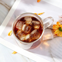 Mug en verre borosilicate à double paroi avec poignée, tasse à café isolée transparente, mug pour thé chaud et froid à domicile, logo personnalisé disponible