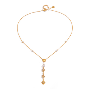 Collier en <span class=keywords><strong>Y</strong></span> en acier inoxydable plaqué or 18 carats J&D Jewelry pour femmes, avec pendentifs multiples en forme de cœur, serpent, étoile, marquise et zircon. - Product Image 1
