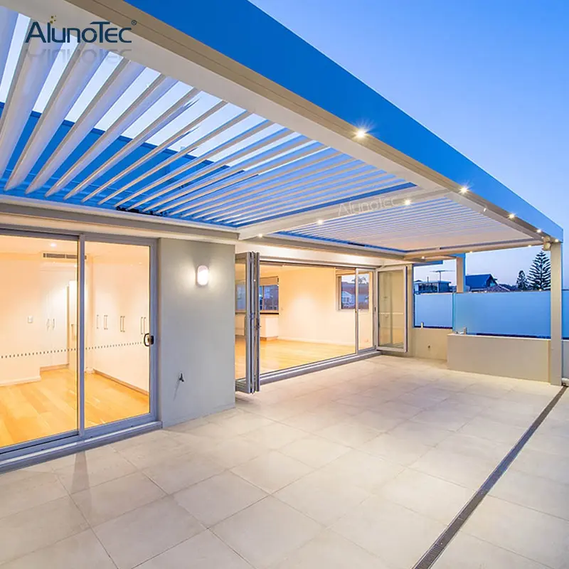 Gazebo de balcón chino, también llamado pérgola, techo con persiana de aluminio para casa y balcón