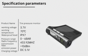 Solar Powered <strong>TPMS</strong> - Wireless Car Tire Pressure Monitor System with 4 <strong>Sensors</strong>, Real-Time Pressure/Temperature Alarm - Product Image 4