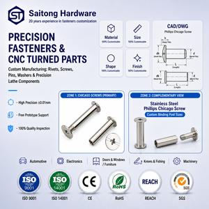 Vis Chicago M3 M4 M5 2mm mâle/femelle en acier inoxydable à tête plate fendue, rivets de fixation personnalisables, finition de qualité pour le bois - Product Image 1