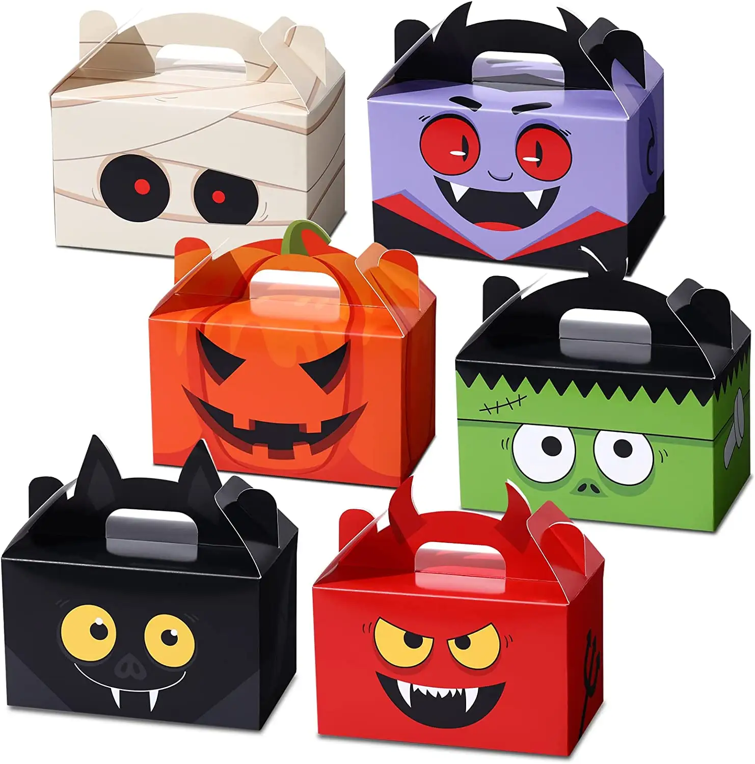 Halloween High Quality Paper Gift box With Handle Cartoon Kraft Paper Candy Chocolate Gift Packaging Bag For Kids Party Supplies