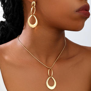 À la mode des femmes alliage goutte d'eau anneau gland Long pendentif dames collier boucles d'oreilles ensemble de bijoux - Product Image 1