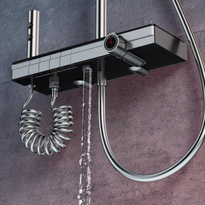 Juego de ducha termostático digital gris bronce personalizado, válvula mezcladora de teclas de piano de cobre, accesorio de baño moderno - Product Image 2