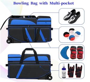 3 Ball <b>Bowling</b> Bags With Wheels,<b>Bowling</b> Bags 3 Ball Roller With Shoes Compartment and Multiple Pockets - Product Image 4