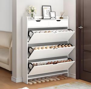 Mueble zapatero plegable de madera maciza para entrada, ahorrador de espacio, con cubierta, moderno - Product Image 1