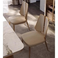 Chaise de salle à manger sans accoudoirs en cuir véritable de style italien, luxe léger, dossier moderne, simple, en acier inoxydable, personnalisée