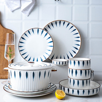 Vente en gros de vaisselle en céramique de style japonais peinte à la main, en porcelaine fine, pour hôtels, motif Joyeux et Porte-Bonheur, logo personnalisé