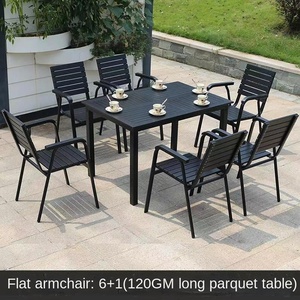 Ensemble <span class=keywords><strong>table</strong></span> et chaises d'extérieur en bois composite pour cour, loisirs en plein air, bois traité anti-infectieux, balcon, <span class=keywords><strong>jardin</strong></span>, café - Product Image 3