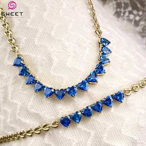 Luxurious 316L Stainless Steel Six <b>Heart</b> Colored Zircon Jewelry Set Necklace and Bracelet Women Party Gift Trendy Accessories - Product Image 6