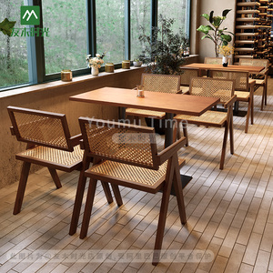 Mesas y Sillas de Madera Maciza <span class=keywords><strong>para</strong></span> Restaurantes de Estilo Japonés, Muebles de Ratán Tejido <span class=keywords><strong>para</strong></span> Restaurantes con Temática del Sudeste Asiático, Cafetería - Product Image 4