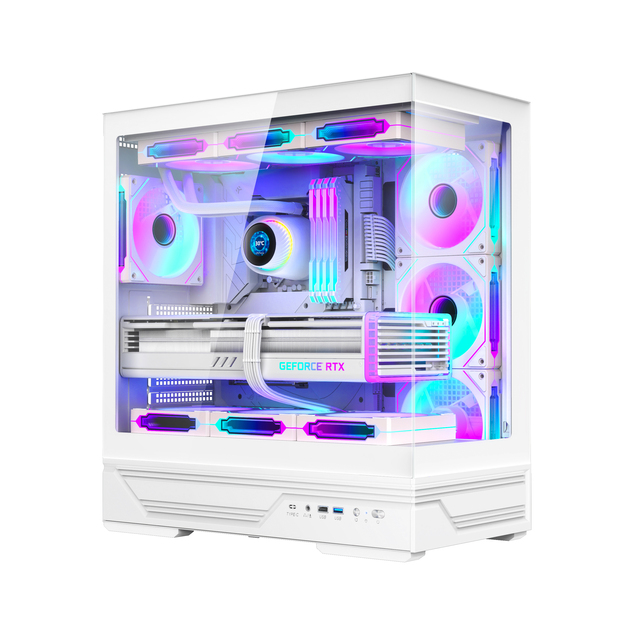 270° Tempered Glass Gaming Case 360° Side Fans+ Dual 360mm Water Cooling (Top/Bottom) | ATX/RTX 4090 Compatible RGB Customizable