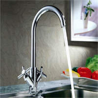 Robinet de cuisine moderne en laiton poli à double poignée avec noyau de valve en céramique, eau chaude/froide à 360 degrés pour un usage domestique et en appartement