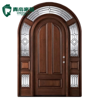 Porte d'entrée principale de villa de luxe sur mesure, en bois massif, à arche, sculptée à la main, ornée, avec inserts en verre décoratifs