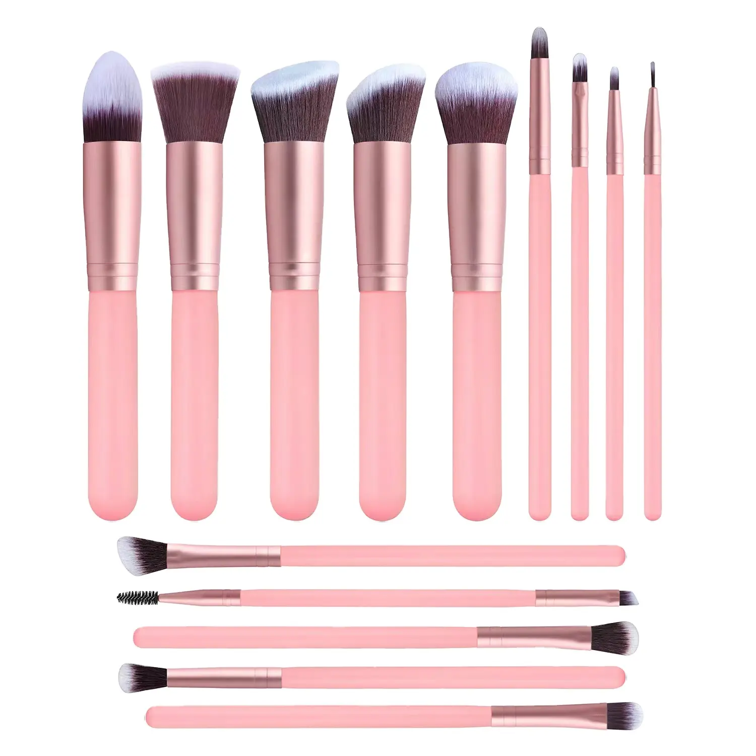 Lot de 14 pinceaux de maquillage synthétiques de qualité supérieure pour fond de teint, poudre pour visage, correcteur d'ombres à paupières, kit de pinceaux de maquillage