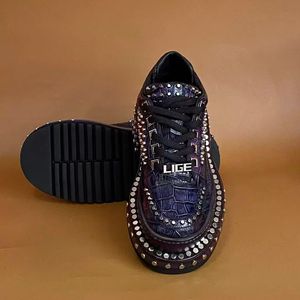 Luxury 100% Crocodile Leather Oxford <b>Shoes</b> for Men – Electric Blue <b>Gothic</b> Punk Design with Rivet Embellishments & Elevator Chunk - Product Image 2