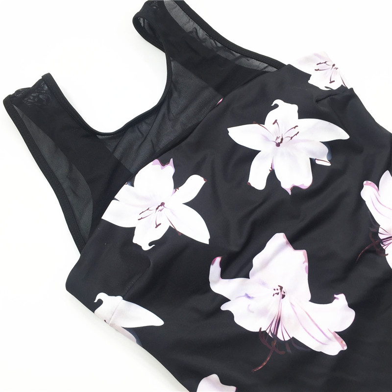 2021 Sexy Kapok printed backless mesh black swimsuit hot sale swimsuit