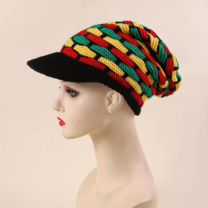 Bonnet reggae jamaïcain chaud avec bord rayé coloré étendu arc-<span class=keywords><strong>en</strong></span>-ciel tricoté pull chapeau - Product Image 1