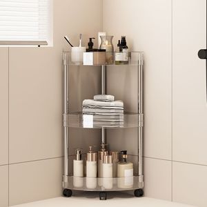 Estante triangular de acero inoxidable transparente para inodoro, de varios niveles, para colgar en el suelo, estante de esquina para almacenamiento en el baño. - Product Image 4