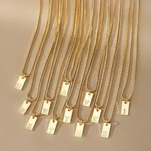 2024 nueva moda 18K chapado en oro de acero inoxidable carta collares cuadrados colgantes caja cadenas de eslabones para mujer joyería
