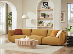 Sofá Modular Curvo <span class=keywords><strong>Cary</strong></span> Tapizado en Amarillo Mostaza con Reposabrazos Redondeados, Muebles Modernos para Sala de Estar - Product Image 1