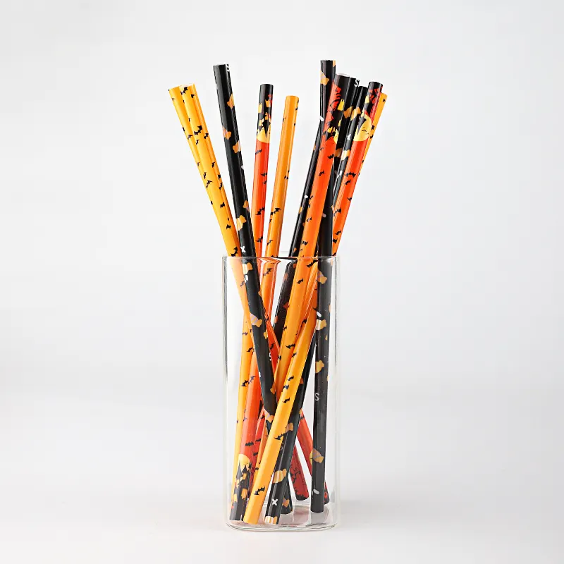 Hot Sales 2021 PP Hard Plastic Printing Straws, Bat Printing with stopper on Halloween