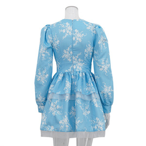 ชุดเดรสแฟชั่นแขนยาวพิมพ์ลายคอวีจับจีบสำหรับผู้หญิง - Product Image 4