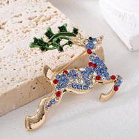 Nouvelle Broche en Alliage de Noël Européenne et Américaine Entièrement Pavée de Strass Motif Renne - Style Instagram Tendance Accessoire Unisexe