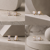 Collection de Boucles d'Oreilles Clous Solitaires Mylove Personnalisées en Laiton Plaqué Or 18K avec Zircons Cubiques Géométriques (Carré, Cœur, Étoile, Ovale) – Vente en Gros