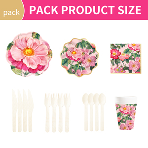 Decoración de Fiesta con Temática Floral DAMAI, Platos, Vasos y Servilletas de Papel con Diseño de Peonías Rosas de Lujo para Fiestas de Niñas - Product Image 3