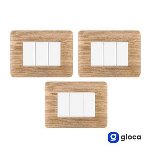 Gloca Interrupteurs muraux à 3 boutons en plastique, finition bois clair, durables, lot de 3 - Product Image 2