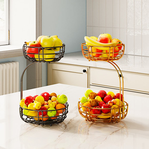 Double Layer Fruit Basket 22cm Top 27.5cm Bottom 38cm Height Matte Black Metal Storage Rack For Desktop Use - Product Image 2
