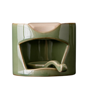Calentador de té de cerámica, mini estufa de celadón, portavelas, esmalte verde bambú, forma poligonal, para servir té - Product Image 5