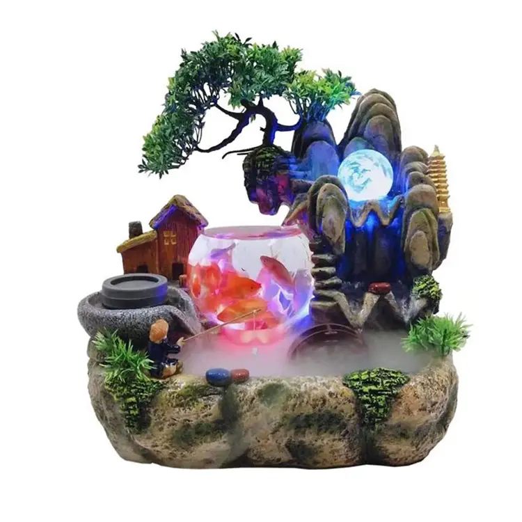 Estatua de resina para fuente de agua corriente de roca, rueda de Feng Shui de la suerte, adornos de escritorio para oficina, decoración del hogar, pecera, 220V