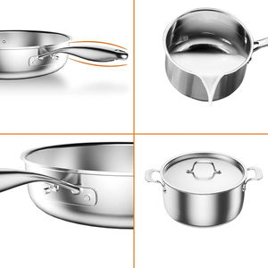 Ensemble de casseroles en acier inoxydable de haute qualité à 3 couches avec couvercles en verre, adaptées aux cuisinières à gaz et à induction, en acier inoxydable triple couche - Product Image 3