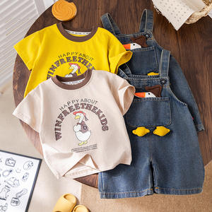 Conjunto de Ropa de Verano para Niños, Camiseta de Manga Corta con Cuello Redondo y Pantalones con Tirantes, Lindo Diseño de <span class=keywords><strong>Ganso</strong></span> en 3D, Conjunto de Ropa para Bebés - Product Image 1