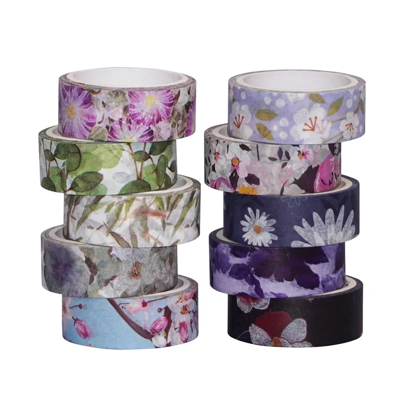 Gepersonaliseerde Ontwerpen Natuurlijke Bloemen Afdrukken Kleurrijke Patronen Groothandel Op Maat Washi Tape Mylar Custom Washi Tape