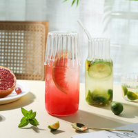 Grande carafe à lait en verre borosilicate rayé moderne, faite à la main, avec couvercle, compatible lave-vaisselle, sans BPA, transparente, pour jus