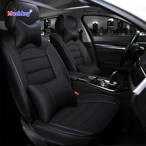 Muchkey, accesorios para automóviles, diseño de lujo, almohadas para reposacabezas, cojines, conjunto completo cómodo, fundas universales de cuero Pu para asiento de coche