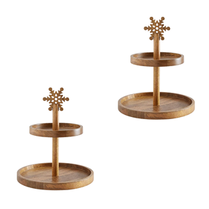 Bandeja de Servir de Madera Ecológica Clásica de Alta Calidad, de 2 Niveles, para Pasteles, Diámetro 25xH22cm, SON TRA CRAFT, Decoración Navideña, para Fiestas, Frutas - Product Image 2