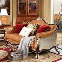 Meubles de salon en cuir et bois de style classique de luxe