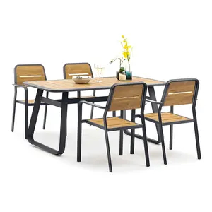 Tuin Goedkope Patio Composiet Materiaal Set Tafel Plastic Hout Tuinmeubilair Voor Tuin