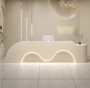 CR186 Bureau d'accueil en MDF écologique à haute stabilité avec base LED pour hall d'hôtel, salon de beauté, magasin - Product Image 3